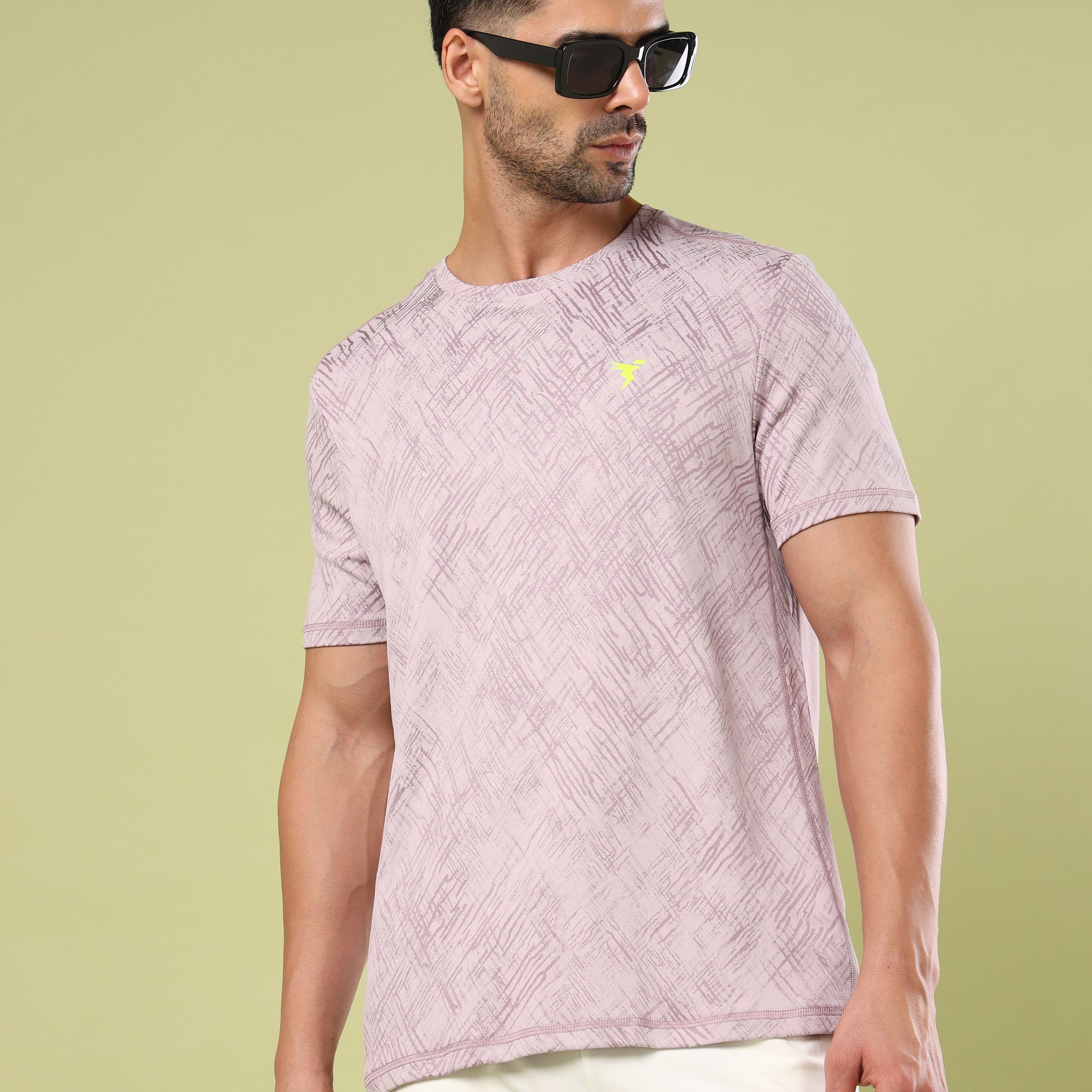 Men Jacquard Slim Fit Crew Neck T-shirt with DOUBLE COOL