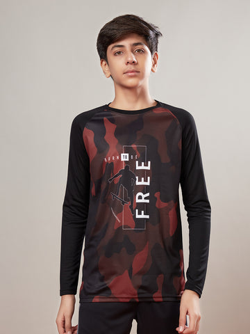 Boys Printed Slim Fit Crew Neck T-shirt with TECHNO COOL+