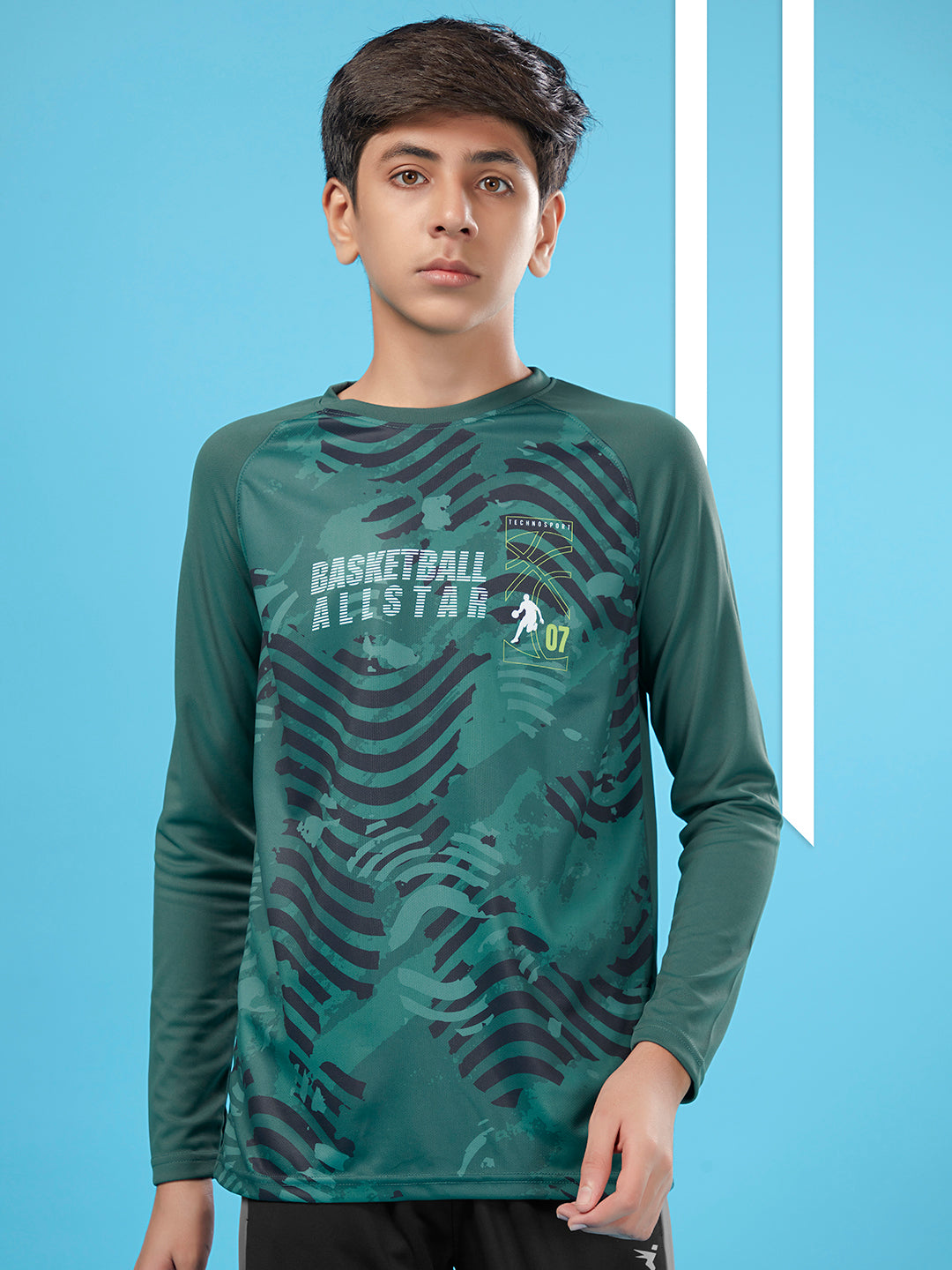 Boys Printed Slim Fit Crew Neck T-shirt with TECHNO COOL+