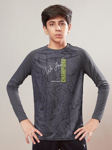 Boys Printed Slim Fit Crew Neck T-shirt with TECHNO COOL+