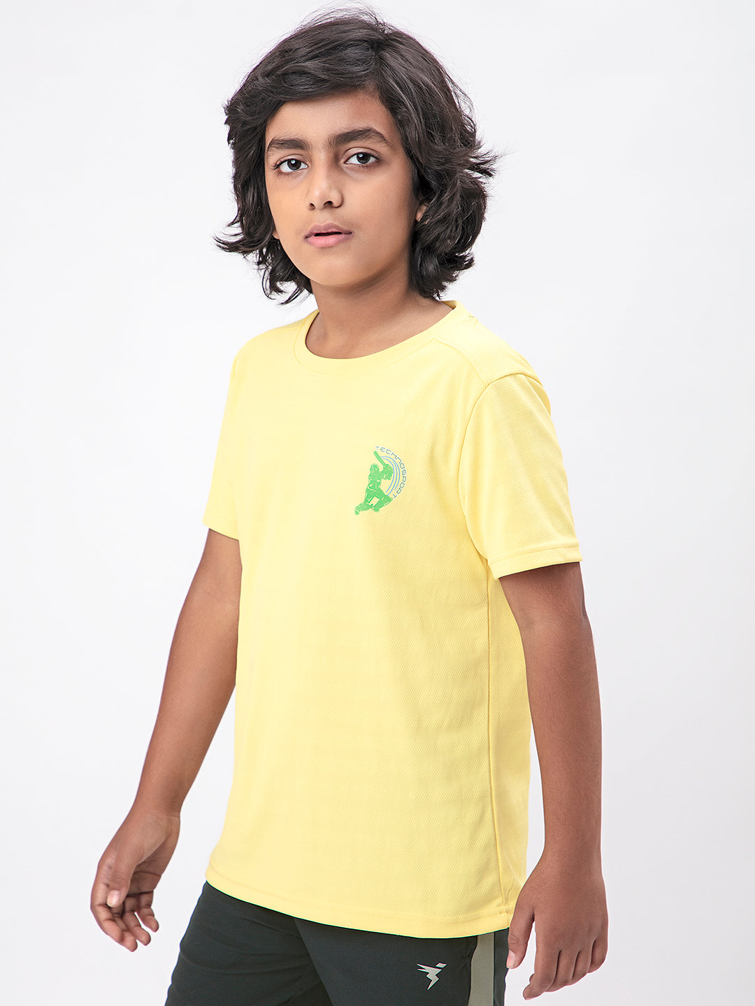 Boys Solid Slim Fit Crew Neck T-shirt with DOUBLE COOL