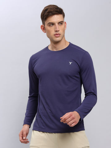 Men Solid Slim Fit Crew Neck T-shirt with TECHNO COOL+