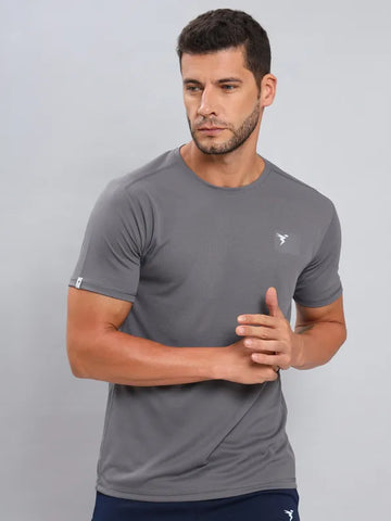 Men Solid Slim Fit Crew Neck T-shirt with TECHNO COOL+