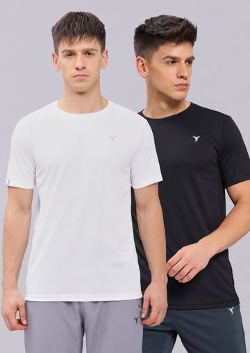 Men Solid Slim Fit Crew Neck T-shirt with TECHNO COOL+ (pack of 2)