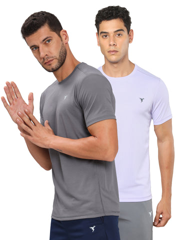 Men Solid Slim Fit Crew Neck T-shirt with TECHNO COOL+ (Pack of 2)