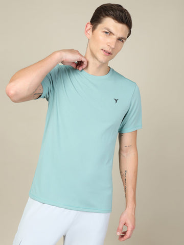 Men Solid Slim Fit Crew Neck T-shirt with TECHNO COOL+