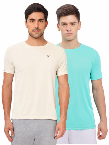 Men Solid Slim Fit Crew Neck T-shirt with TECHNO COOL+ (Pack of 2)