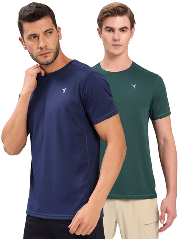 Men Solid Slim Fit Crew Neck T-shirt with TECHNO COOL+ (Pack of 2)