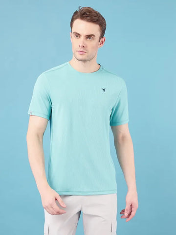 Men Solid Slim Fit Crew Neck T-shirt with TECHNO COOL+