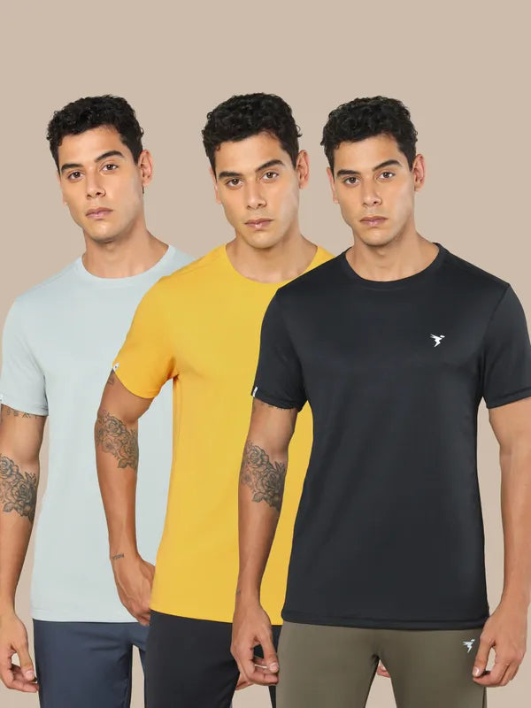 Men Solid Slim Fit Crew Neck T-shirt with TECHNO COOL+