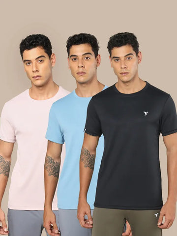 Men Solid Slim Fit Crew Neck T-shirt with TECHNO COOL+