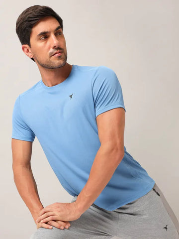 Men Solid Slim Fit Crew Neck T-shirt with TECHNO COOL+