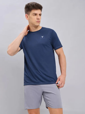 Men Solid Slim Fit Crew Neck T-shirt with TECHNO COOL+