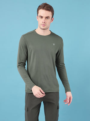 Men Solid Slim Fit Crew Neck T-shirt with TECHNO COOL+