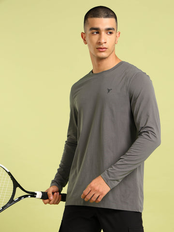 Men Solid Slim Fit Round Neck Sports T-shirt with COTFLEX