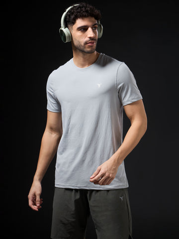 Men Solid Slim Fit Crew Neck T-shirt with COTFLEX