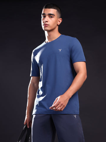 Men Solid Slim Fit Crew Neck T-shirt with COTFLEX