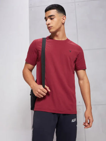 Men Solid Slim Fit Crew Neck T-shirt with COTFLEX