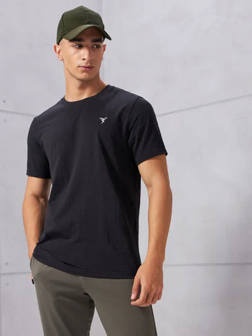 Men Solid Slim Fit Crew Neck T-shirt with COTFLEX