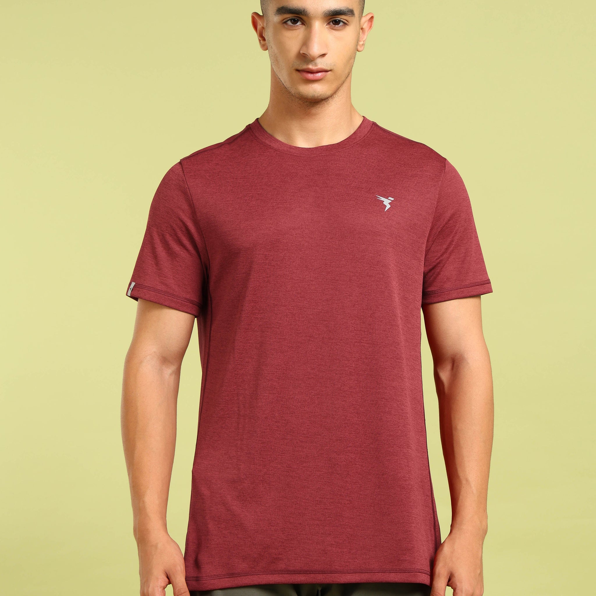 Men Solid Slim Fit Crew Neck T-shirt with DOUBLE COOL