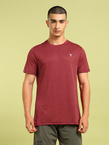 Men Solid Slim Fit Crew Neck T-shirt with DOUBLE COOL