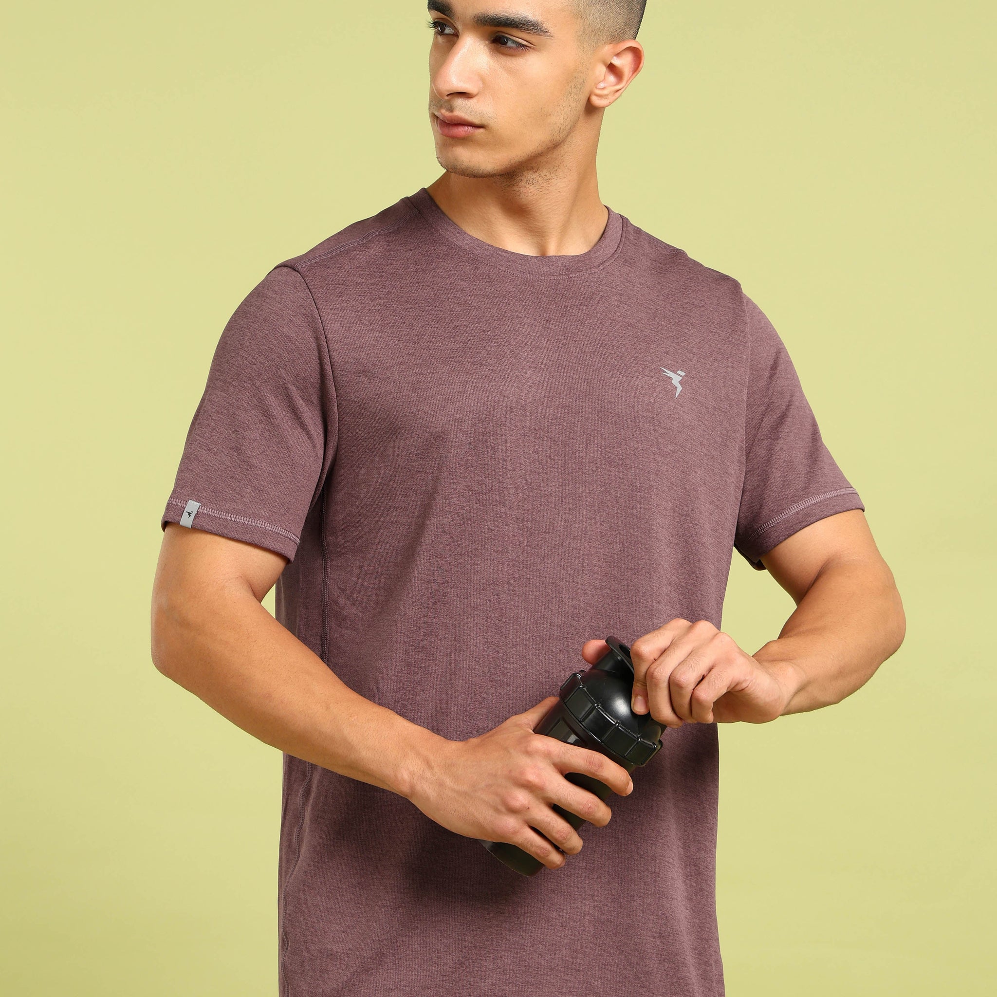 Men Solid Slim Fit Crew Neck T-shirt with DOUBLE COOL