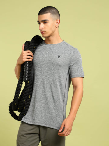 Men Solid Slim Fit Crew Neck T-shirt with DOUBLE COOL