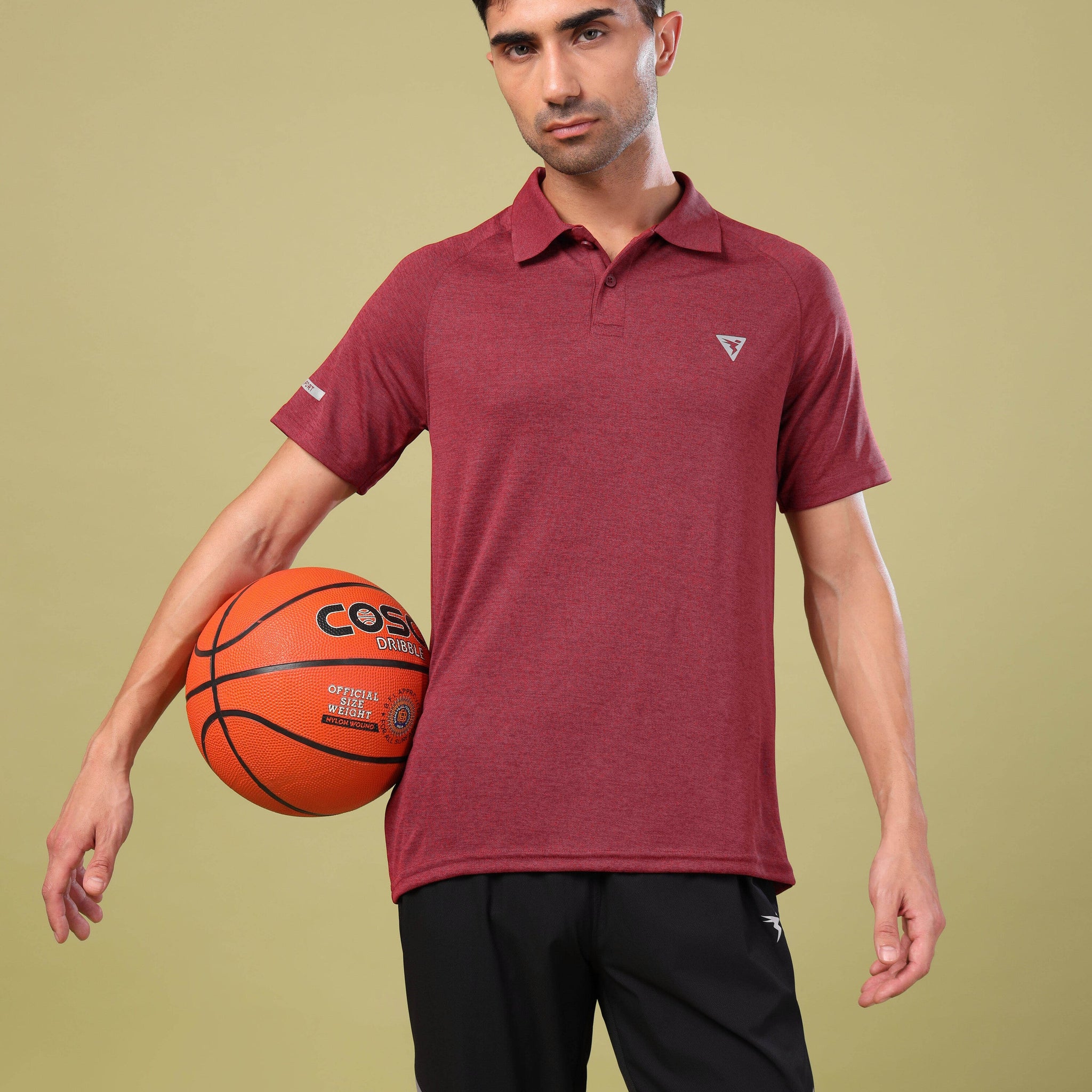 Men Melange Slim Fit Polo T-shirt with DOUBLE COOL