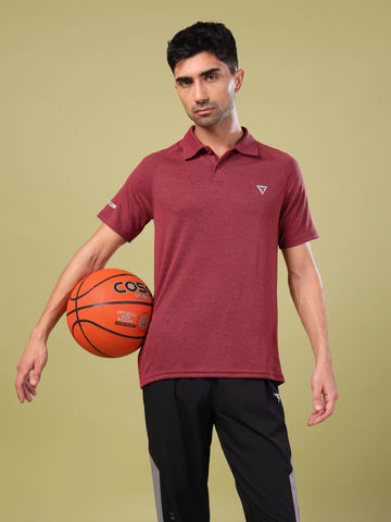 Men Melange Slim Fit Polo T-shirt with DOUBLE COOL