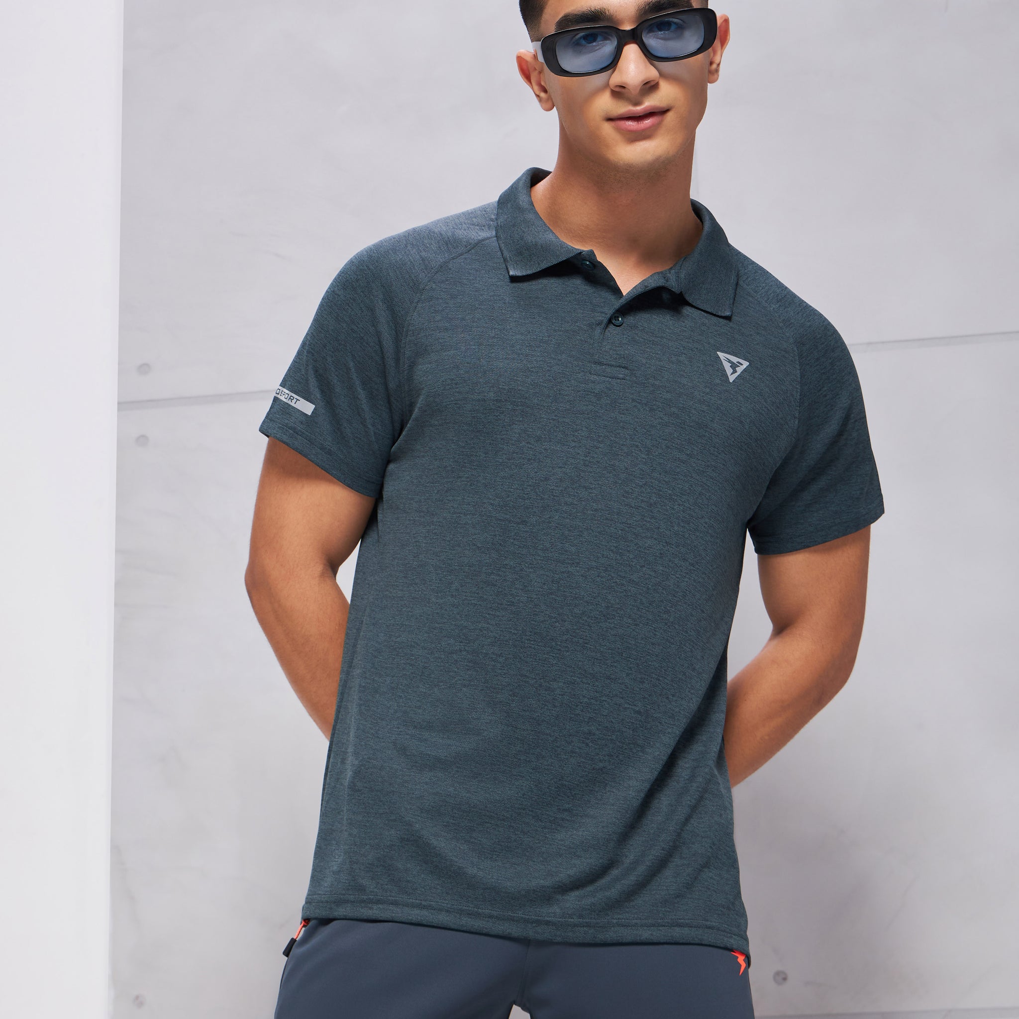 Men Melange Slim Fit Polo T-shirt with DOUBLE COOL