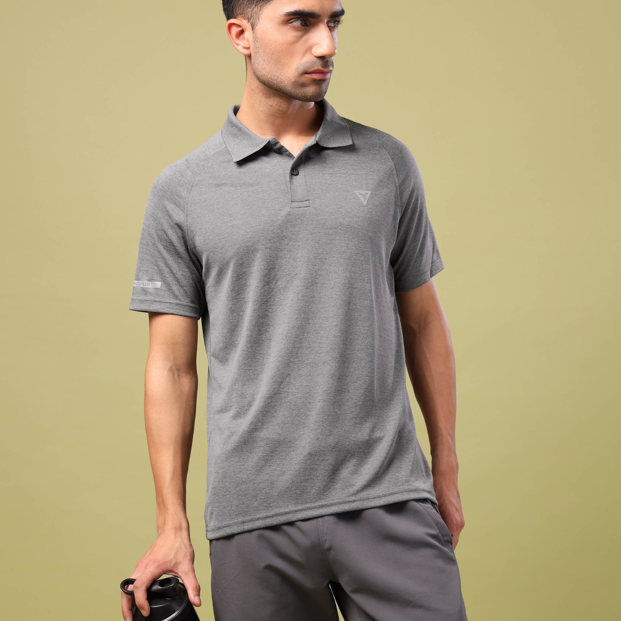 Men Melange Slim Fit Polo T-shirt with DOUBLE COOL