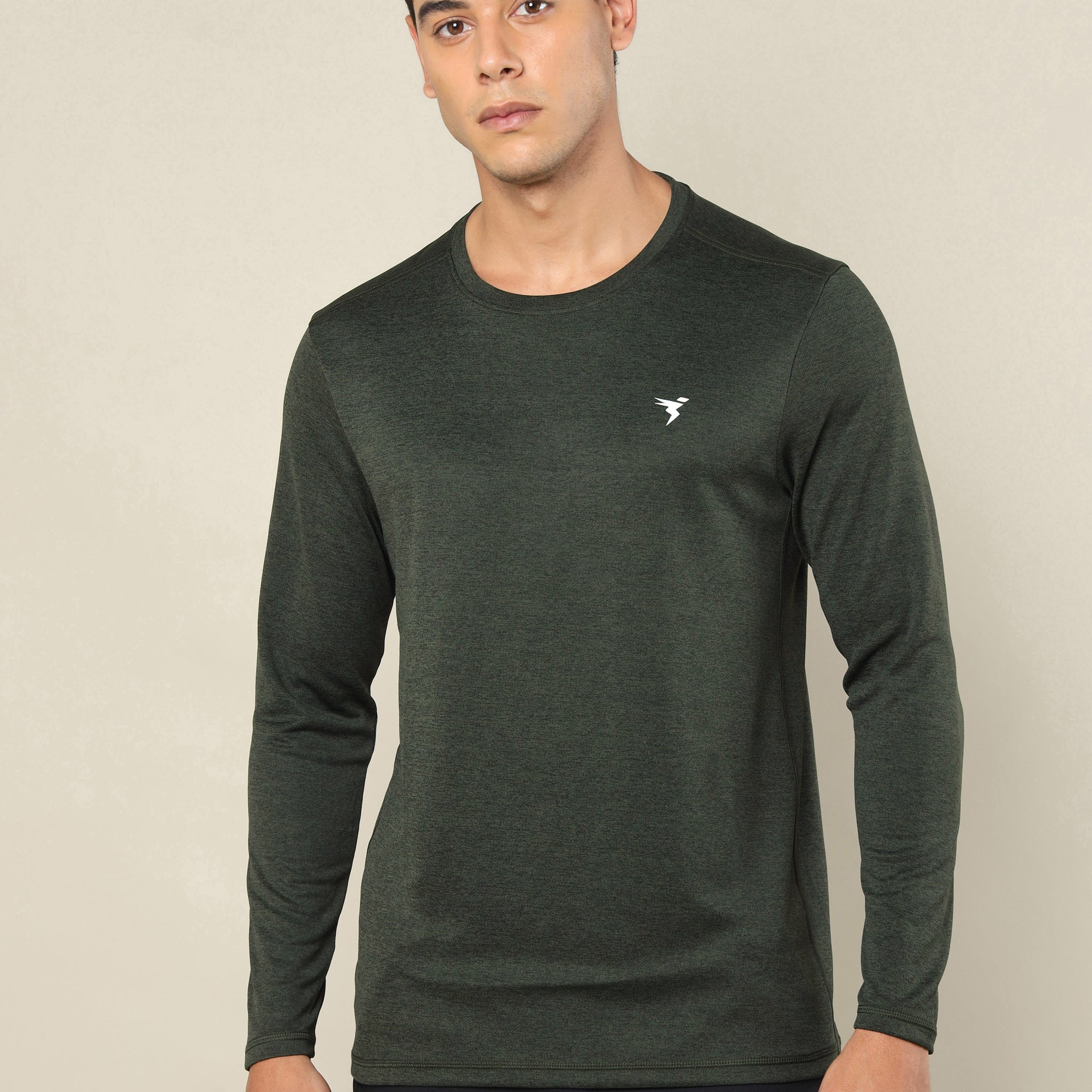 Men Melange Slim Fit Crew Neck T-shirt with DOUBLE COOL