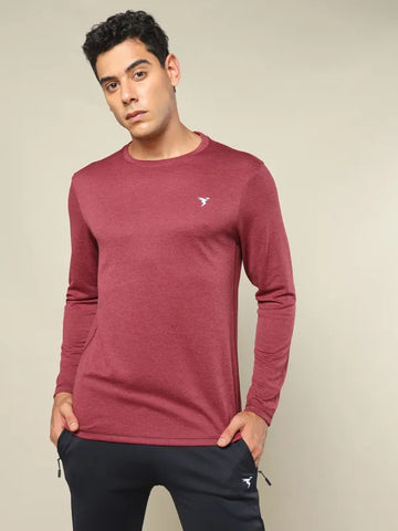 Men Melange Slim Fit Crew Neck T-shirt with DOUBLE COOL