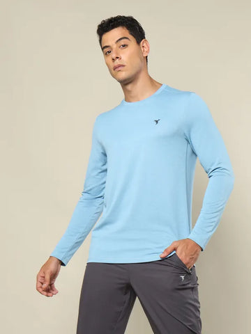 Men Melange Slim Fit Crew Neck T-shirt with DOUBLE COOL