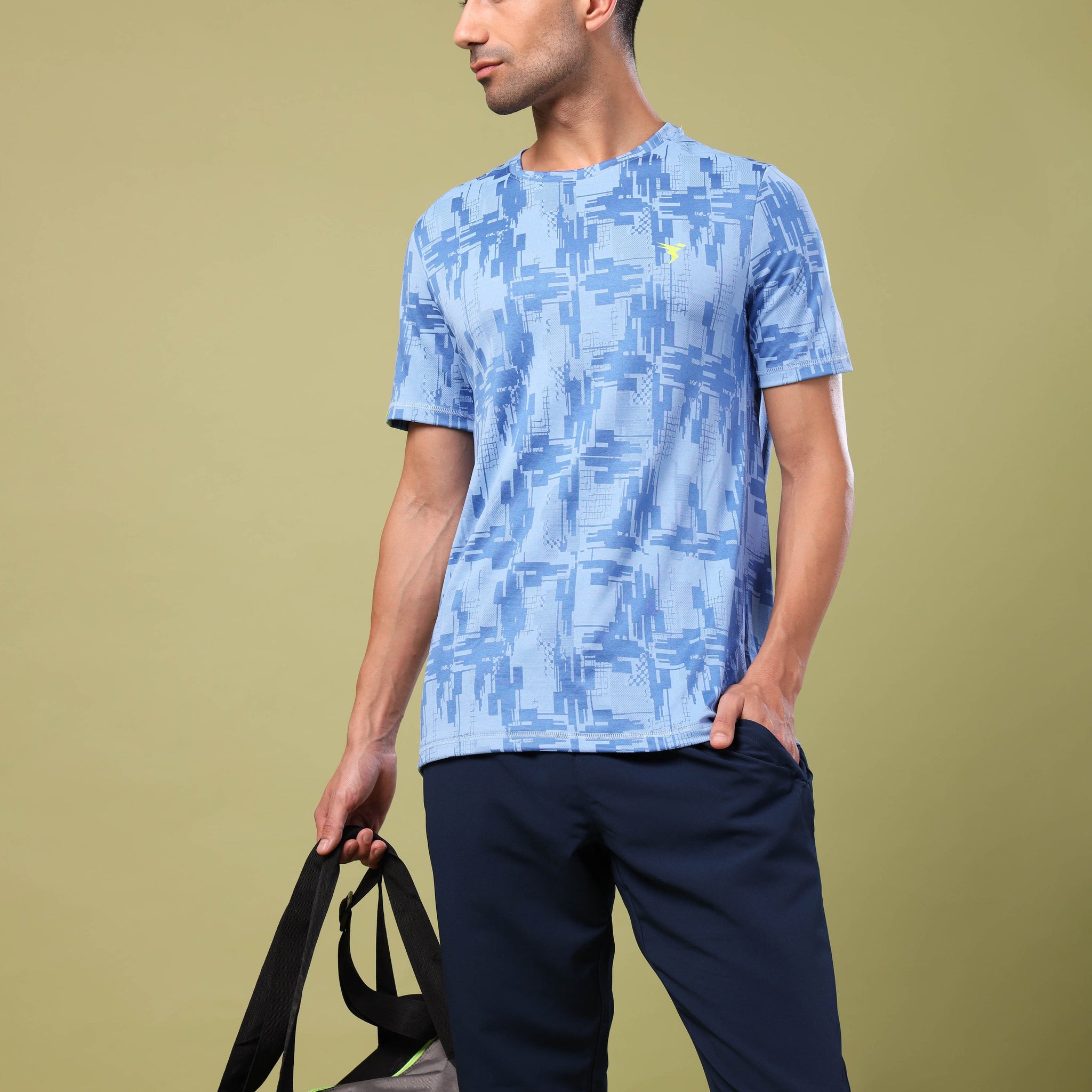 Men Jacquard Slim Fit Crew Neck T-shirt with DOUBLE COOL