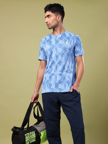 Men Jacquard Slim Fit Crew Neck T-shirt with DOUBLE COOL