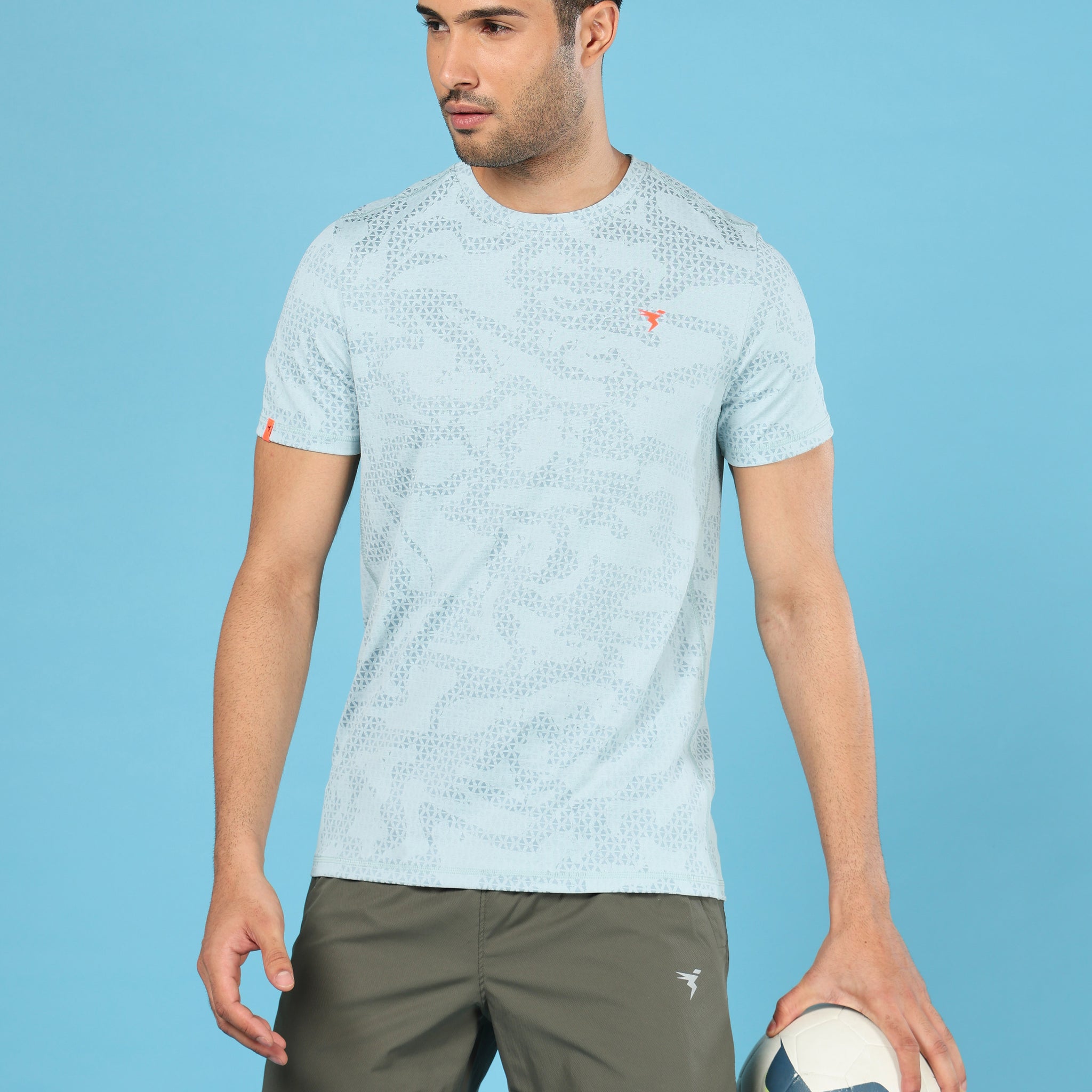 Men Jacquard Slim Fit Crew Neck T-shirt with DOUBLE COOL