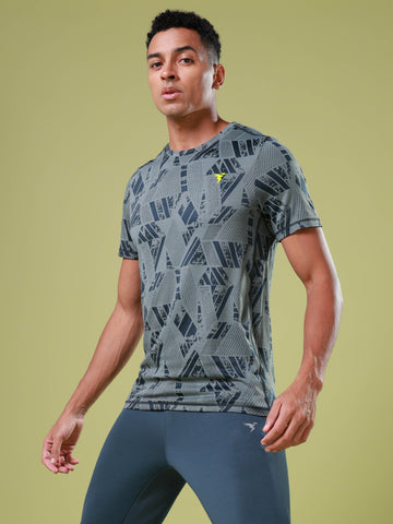 Men Jacquard Slim Fit Crew Neck T-shirt with DOUBLE COOL