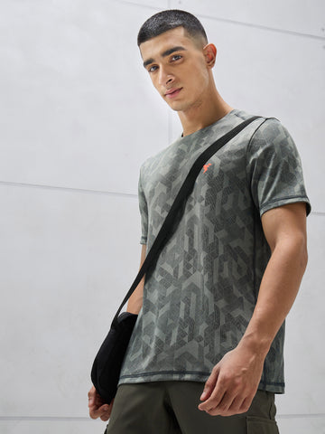 Men Jacquard Slim Fit Crew Neck T-shirt with DOUBLE COOL