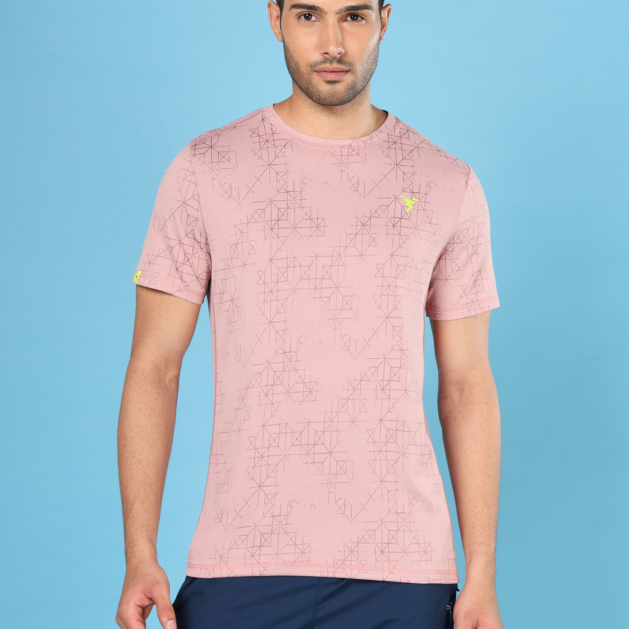 Men Jacquard Slim Fit Crew Neck T-shirt with DOUBLE COOL