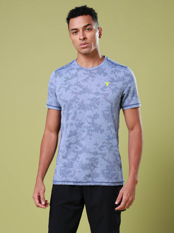 Men Jacquard Slim Fit Crew Neck T-shirt with DOUBLE COOL