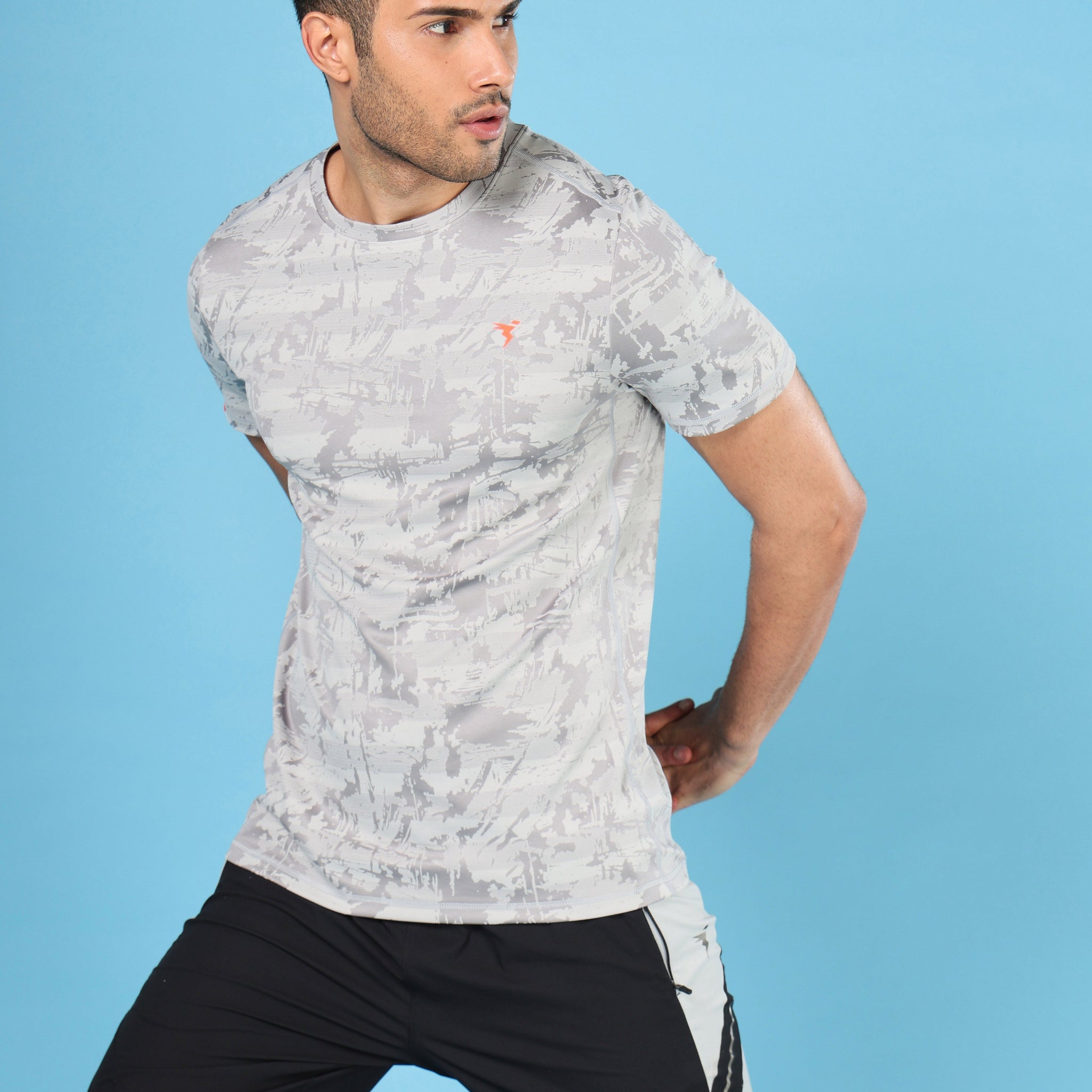 Men Jacquard Slim Fit Crew Neck T-shirt with DOUBLE COOL