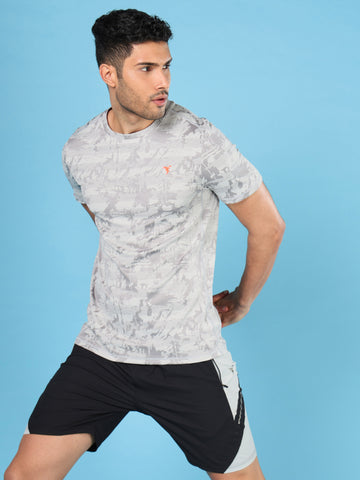 Men Jacquard Slim Fit Crew Neck T-shirt with DOUBLE COOL