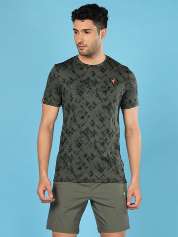 Men Jacquard Slim Fit Crew Neck T-shirt with DOUBLE COOL