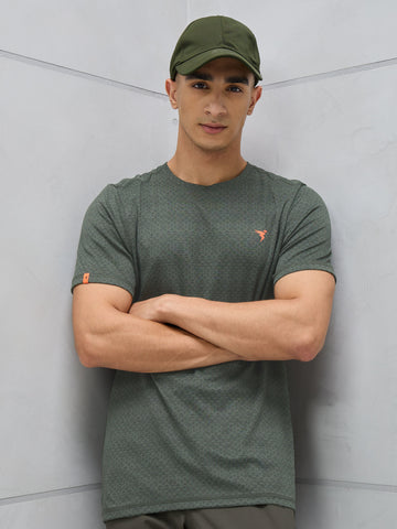 Men Jacquard Slim Fit Crew Neck T-shirt with DOUBLE COOL