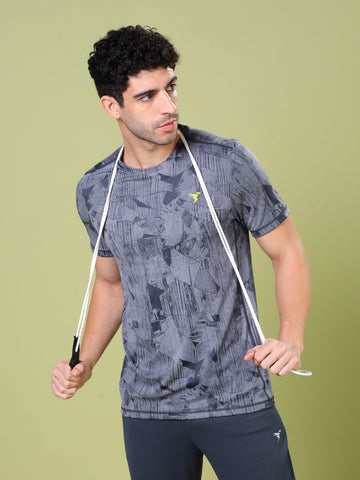 Men Jacquard Slim Fit Crew Neck T-shirt with DOUBLE COOL