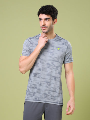 Men Jacquard Slim Fit Crew Neck T-shirt with DOUBLE COOL