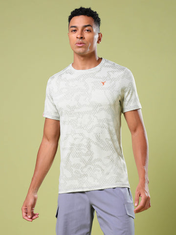 Men Jacquard Slim Fit Crew Neck T-shirt with DOUBLE COOL