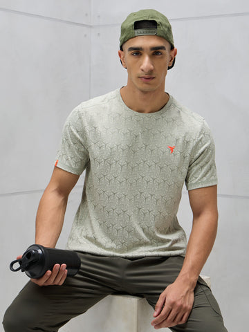 Men Jacquard Slim Fit Crew Neck T-shirt with DOUBLE COOL