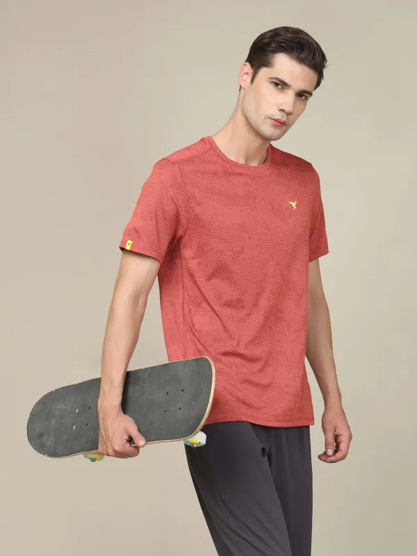 Men Jacquard Slim Fit Crew Neck T-shirt with DOUBLE COOL